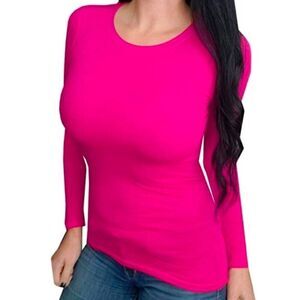 💜Color Story Hot Pink Fitted Long Sleeve Top Large